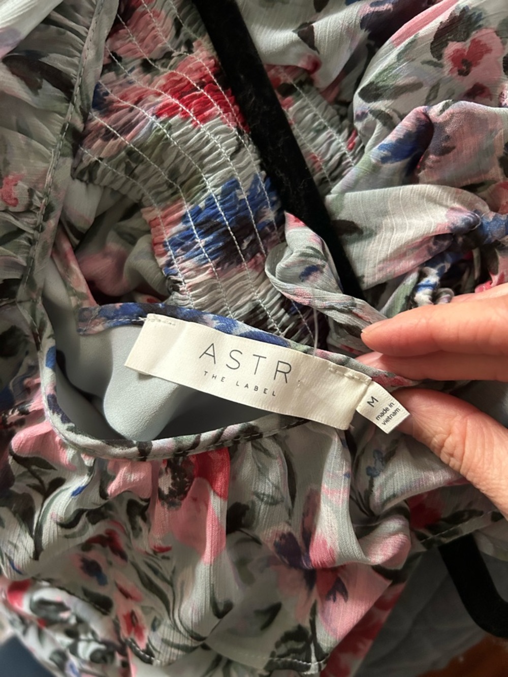 Astr Floral Smocked Maxi Dress in Light Blue, Pink and Navy - Picture 2 of 2